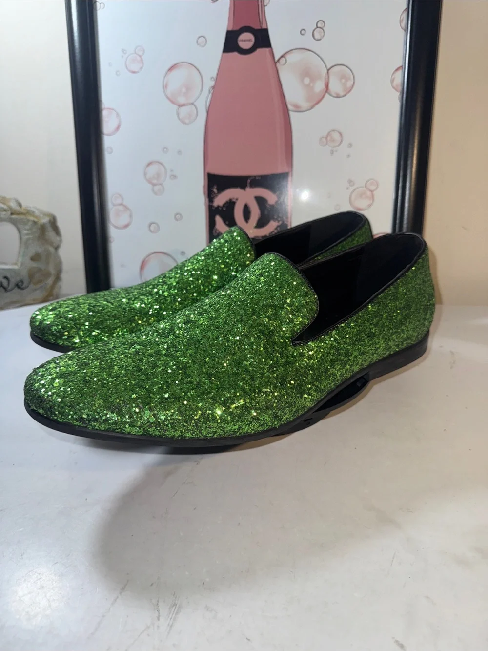 Frederico Leone Sparkle Green Men's Slip-On Loafers - Size 12